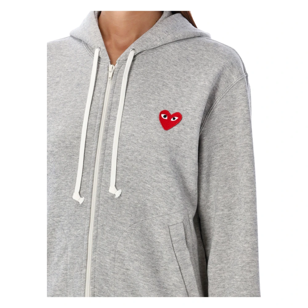 Comme des Garçons Rode Hart Rits Hoodie Gebreide Kleding Gray Dames
