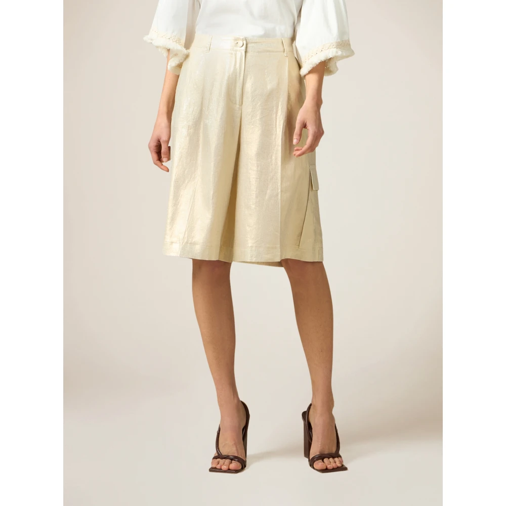 Oltre Gouden Print Linnenmix Bermuda Shorts Yellow Dames