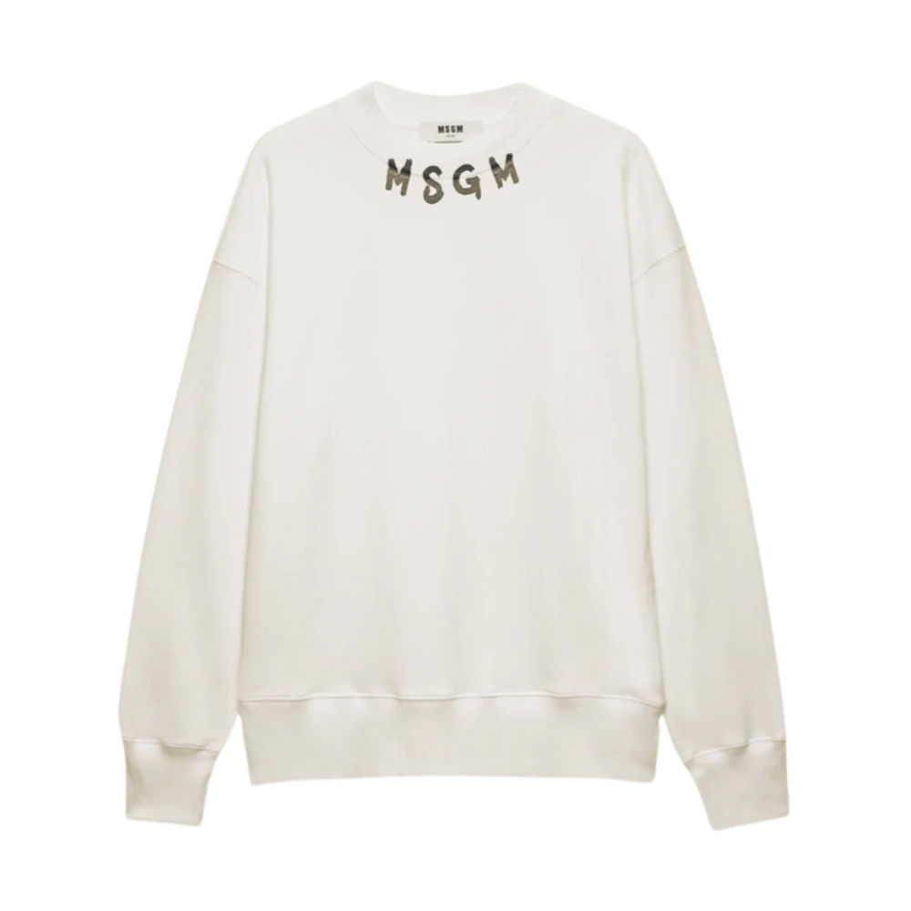 Msgm Geborsteld jersey logo sweatshirt in room White Heren