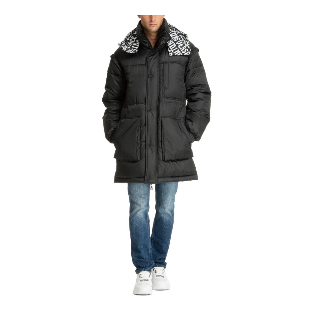 Versace Jeans Couture Gewatteerde jas met capuchon en logo Black Heren