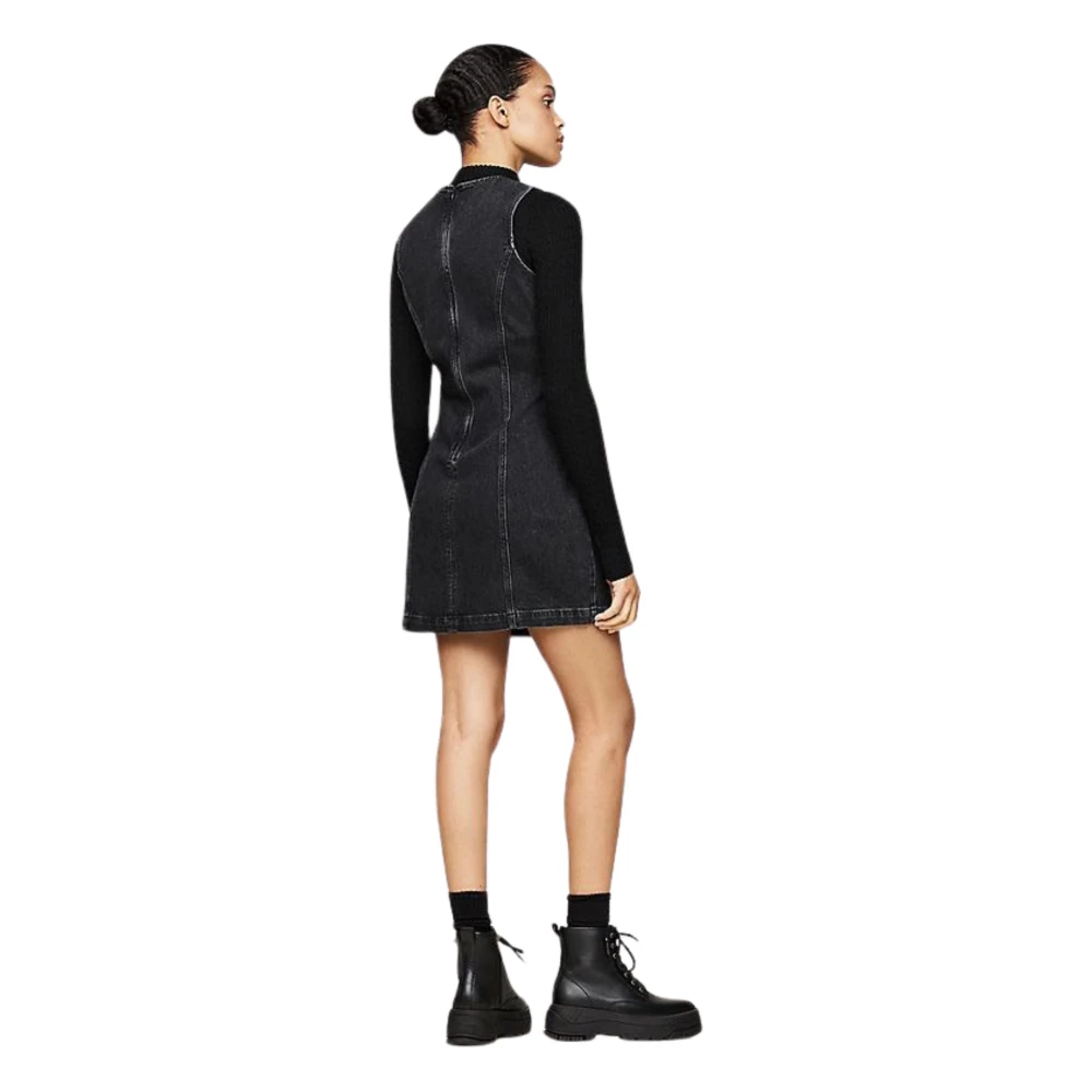Tommy Hilfiger Zwarte Denim Mini Jurk met Glitter Black Dames