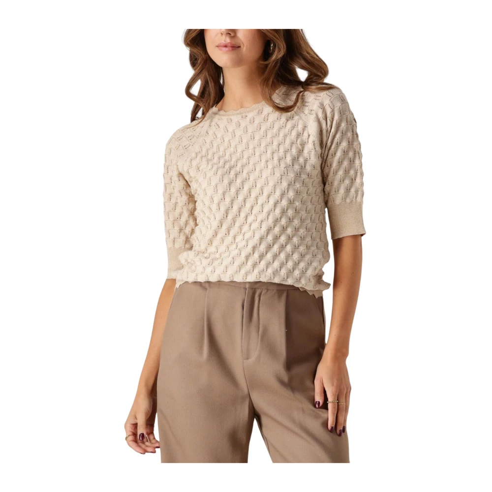 Object Zand Pullover met Subtiele Glitter Beige Dames