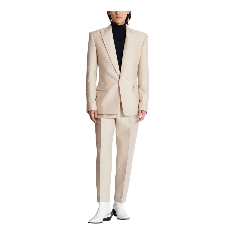 Balmain 1-button jasje in PB Labyrinth jacquard Beige Heren