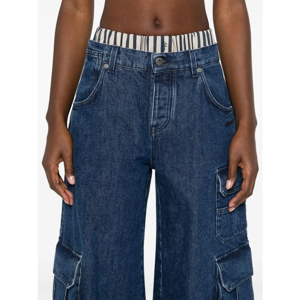 Off White Indigo Cargo Wide Leg Jeans Blue Dames