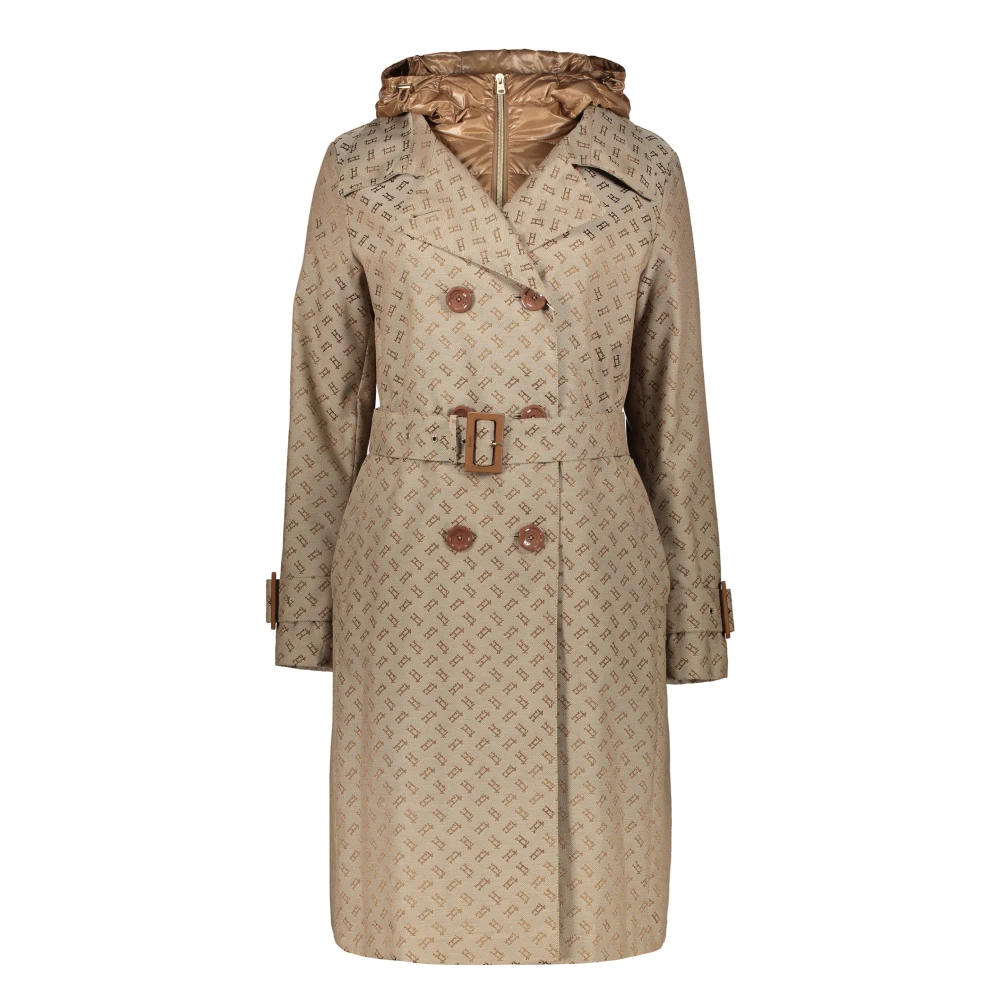 Herno Logo Jacquard Gewatteerde Trenchcoat Beige Dames