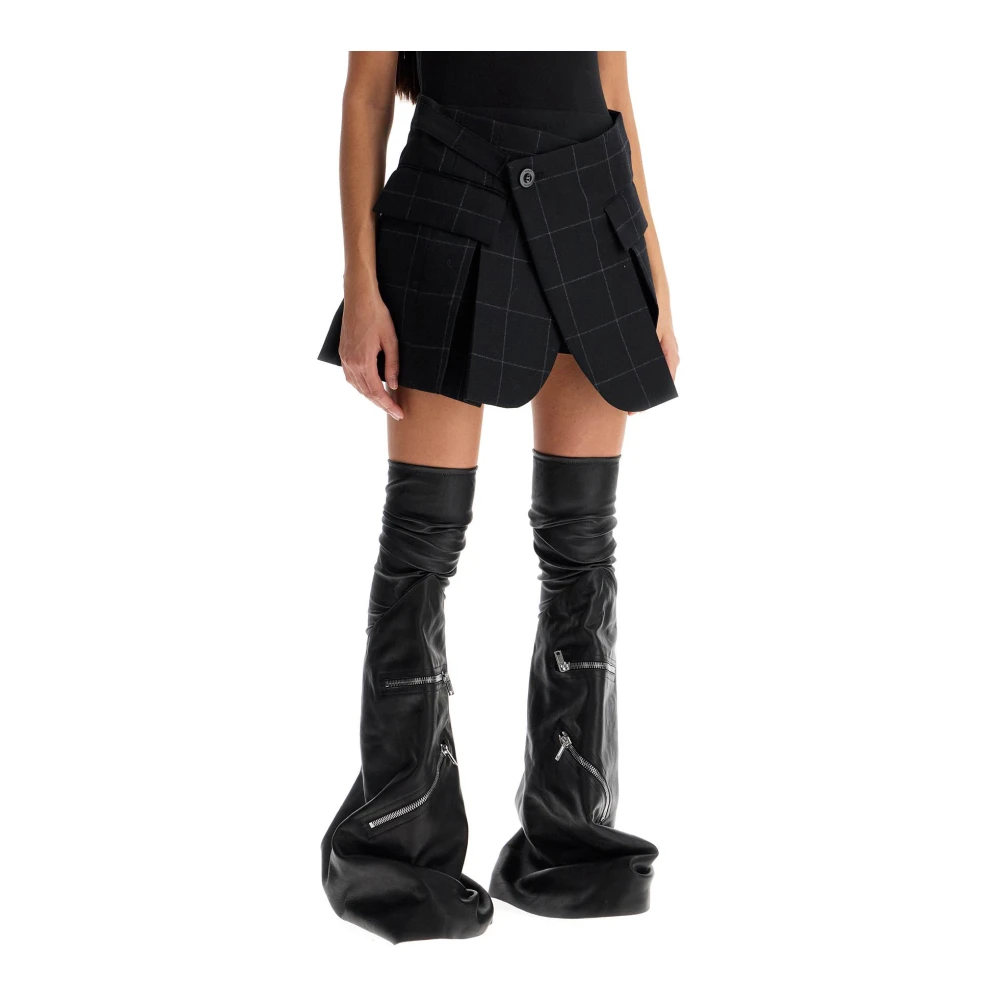 Sacai Geruite wollen skort met minirok Black Dames