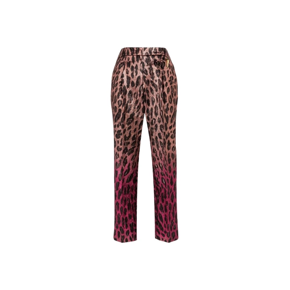 Roberto Cavalli Pink Metallic Jaguar-Jacquard Trousers - Female - Straight Trousers - M - Trousers