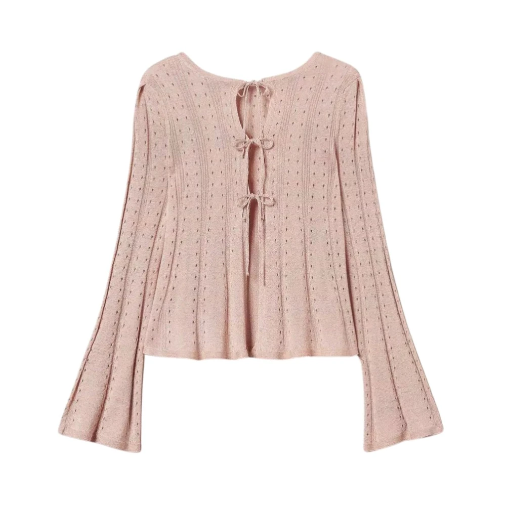 Twinset Women's Pink Lurex Cardigan With Openwork Pattern