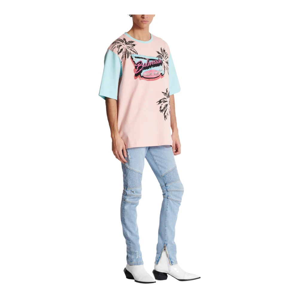 Balmain Losse Miami bedrukte T-shirt Multicolor Heren