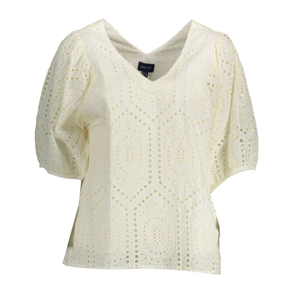 Gant Women's White Blouses,, Cotton T-Shirt With V-Neck Large