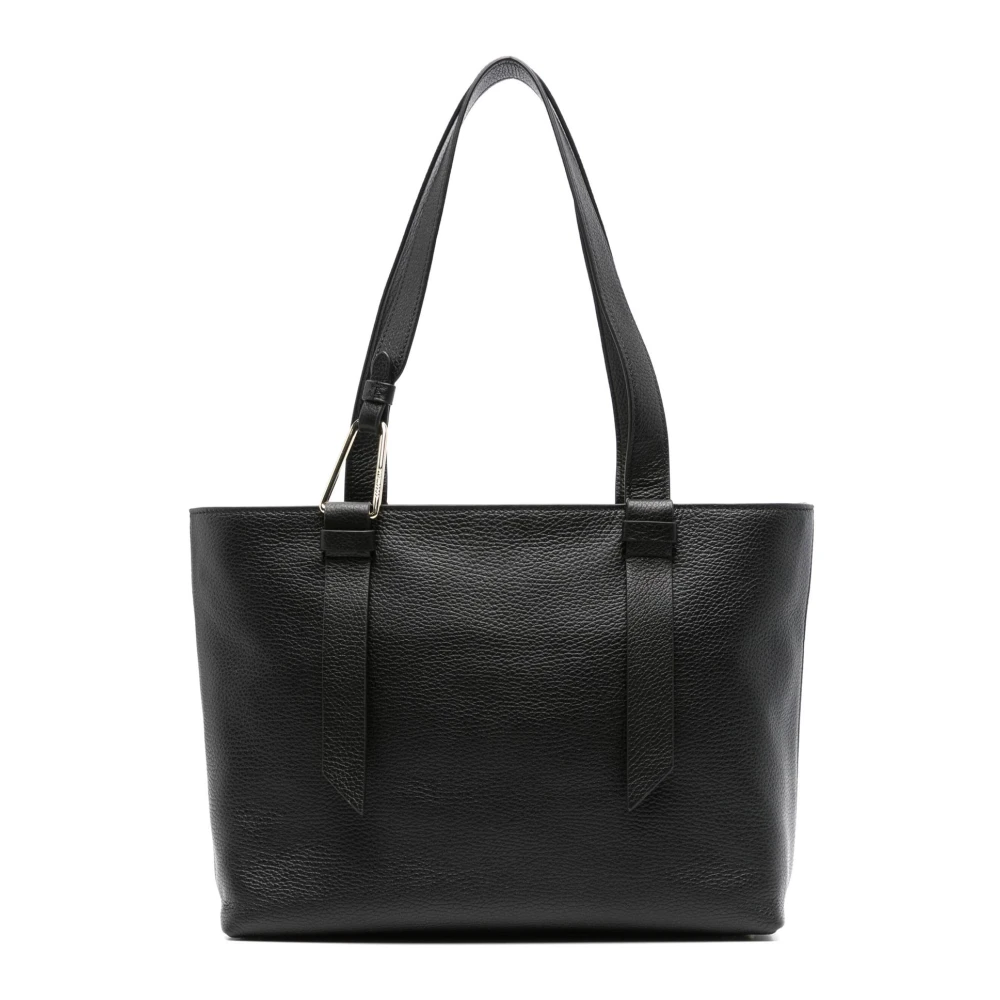 Coccinelle Zwarte Leren Gehamerde Textuur Handtas met Logoprint Black Dames