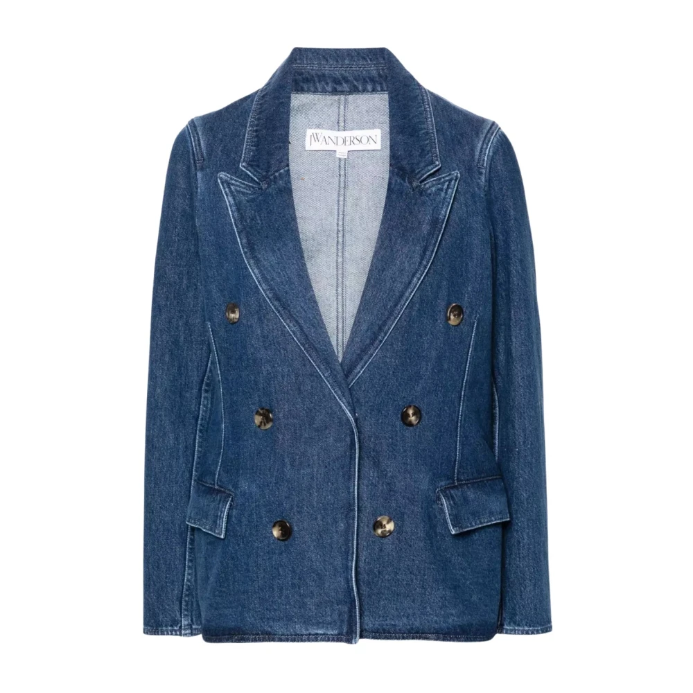 JW Anderson Navy Double-Breasted Denim Blazer Blue Dames