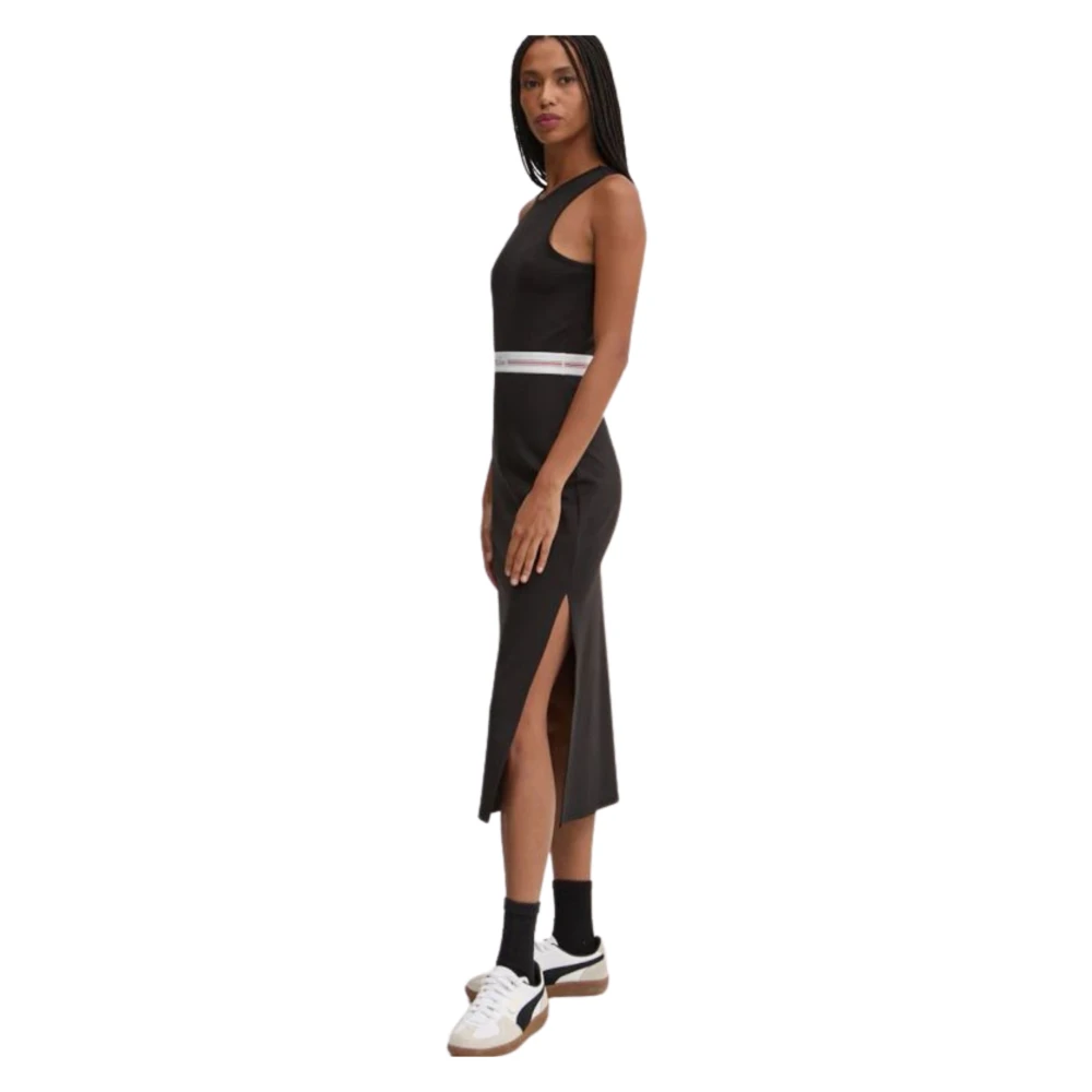 Tommy Hilfiger Zwarte Gebreide Jurk Ronde Hals Black Dames