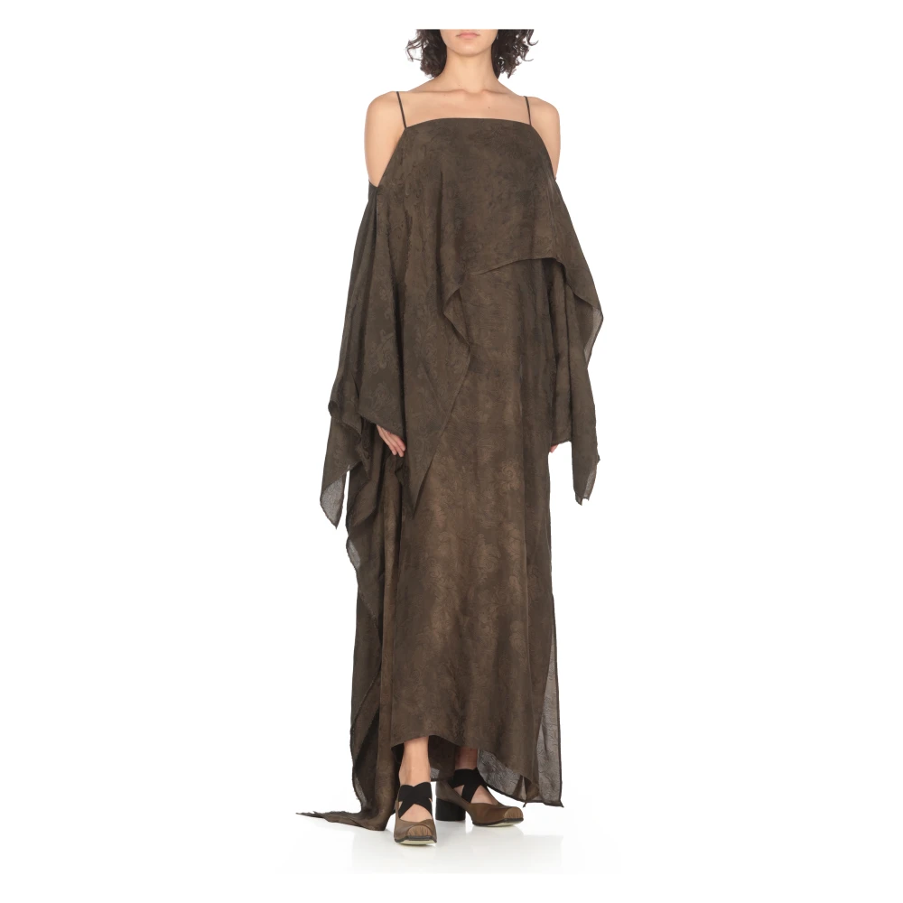 UMA Wang Bruine Bloemen Ruche Jurk Brown Dames