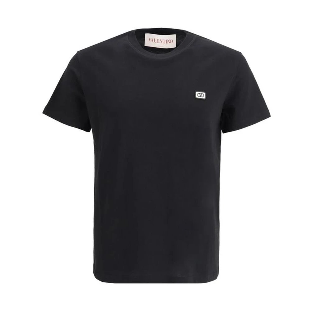 Valentino Men's Black Iconic Logo Cotton T-Shirt Ribbed Crew