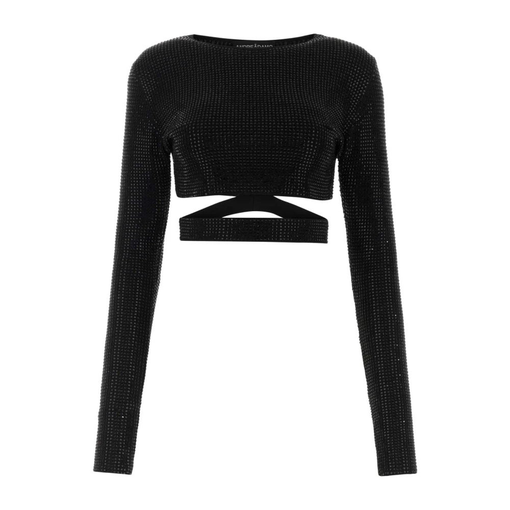 Andrea Adamo Versierde Viscose Blend Top Black Dames