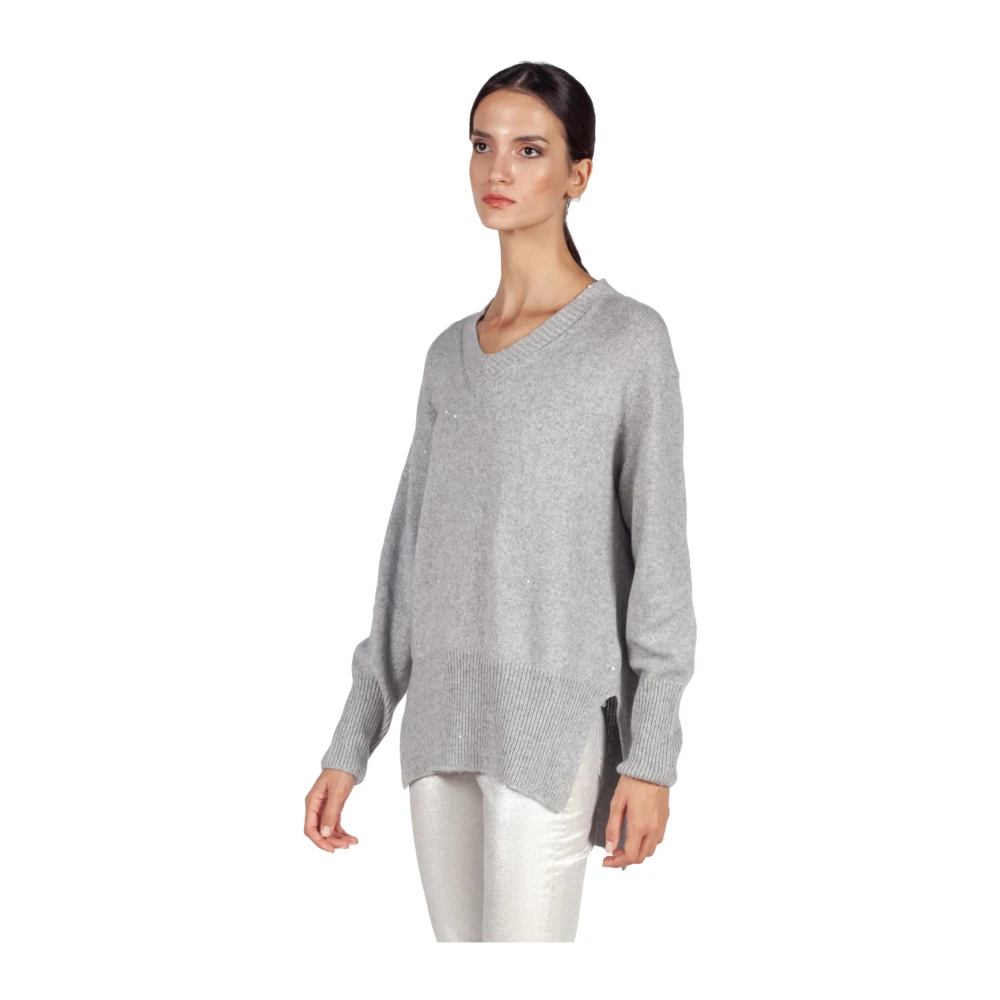 Liviana Conti Paillettenversierde V-halssweater in grijs Gray Dames