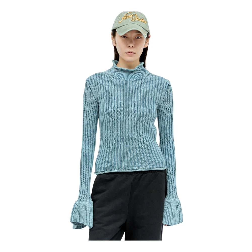 Acne Studios Donna Blu Maglione A Coste Con Ruches