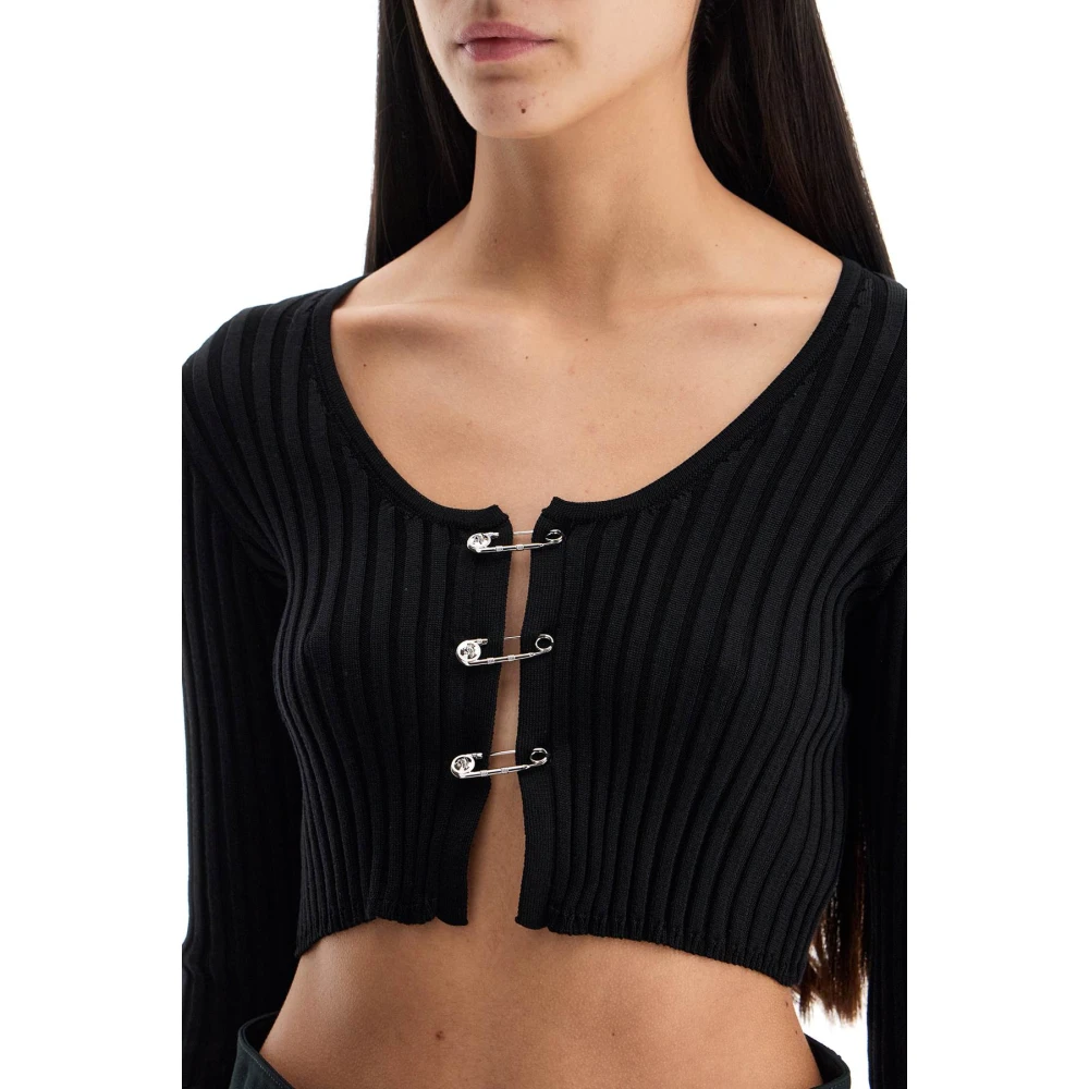 Versace Ribgebreide Safety Pin Cardigan Black Dames
