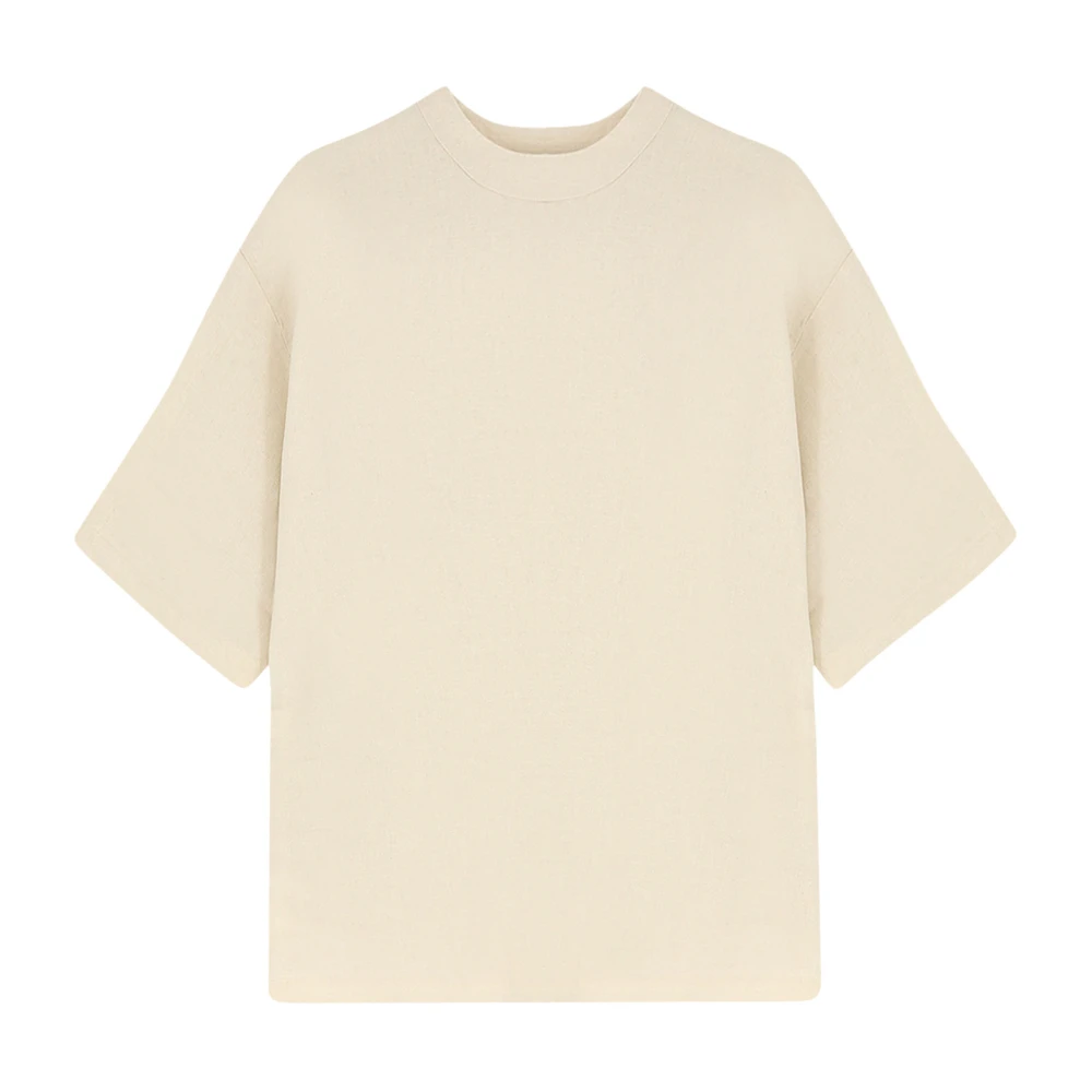 Hevo Mannelijk Beige Tops Heren, L, Linnen, Ripalta T-Shirt