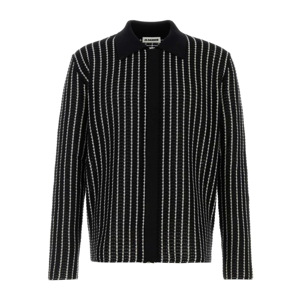 Jil Sander Men's Black Cardigans, L, Embroidered Crochet Cardigan