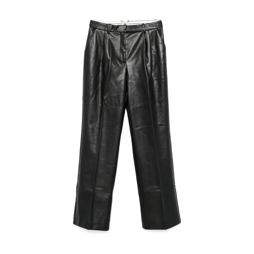 The Garment Zwarte Leren Rechte Broek Black Dames