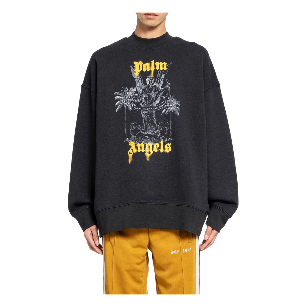 Palm Angels Zwarte Crewneck Potlood Grafische Sweatshirt Black Heren