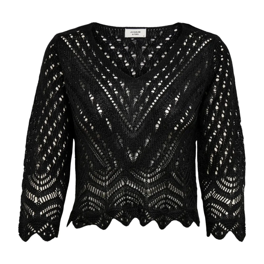 Jacqueline De Yong Women's Black Jdynew Sun 3/4 Cropped Pullover - V-Neck Knitwear - Xs - Knitwear