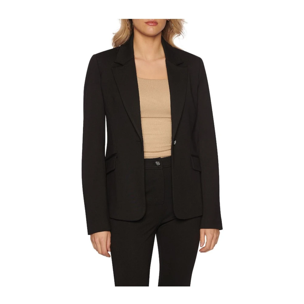 Guess Logo Button Blazer Zwart Slim Fit Black Dames