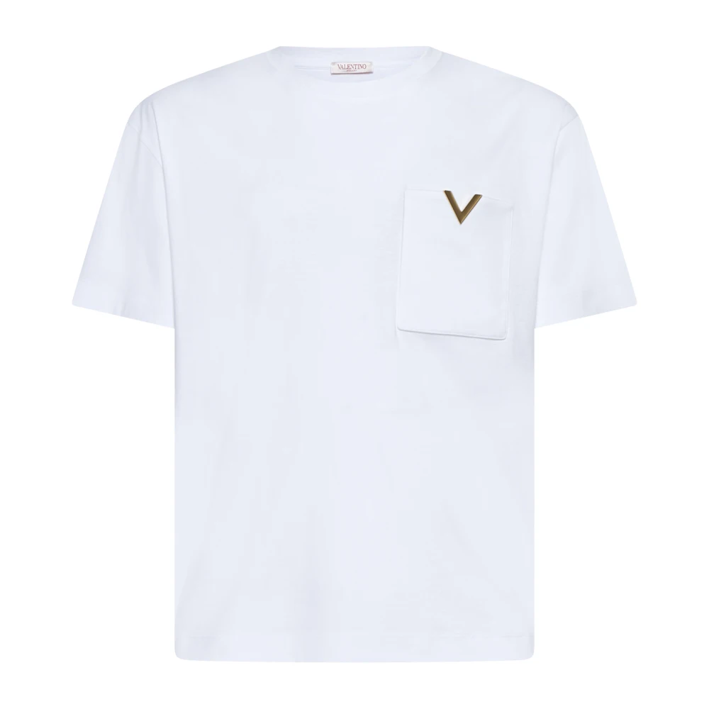 Valentino Vit T-shirt med V-logoplakett White, Herr