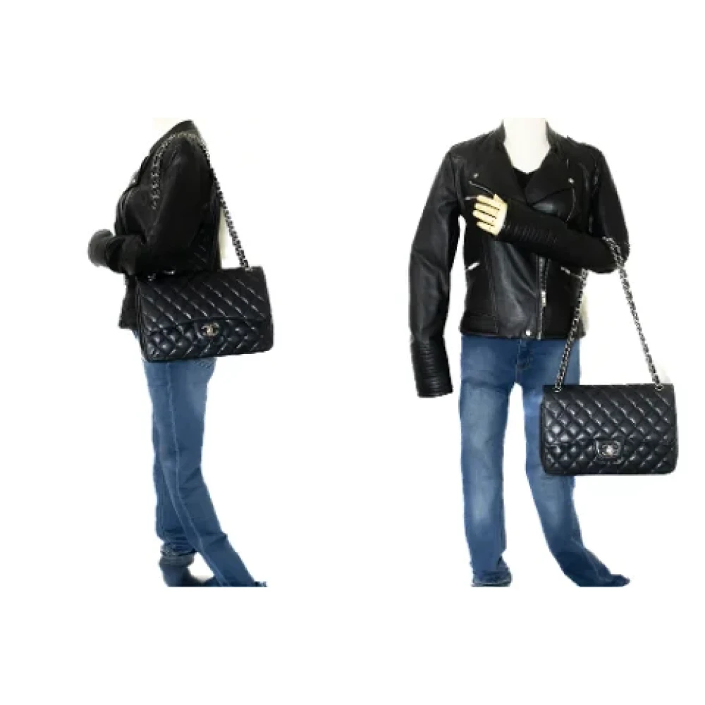 Chanel Vintage Tweedehands Zwarte Leren Chanel Schoudertas Black Dames