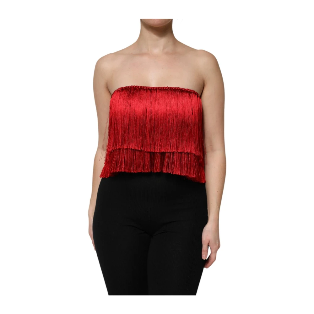 Dolce & Gabbana Women's Red Sleeveless Tops, 2XS, Silk Fringe Tube Top