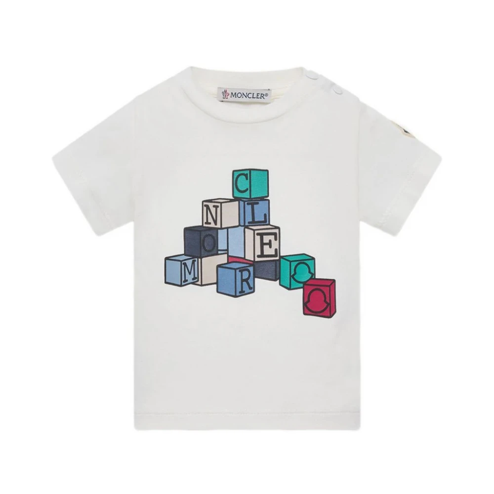 Moncler Men's White Maglietta Girocollo Mezza Manica Con Logo Cubi