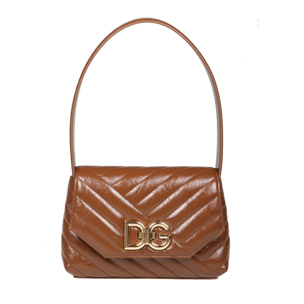 Dolce & Gabbana Gewatteerde kalfsleren schoudertas met DG-gesp Brown Dames