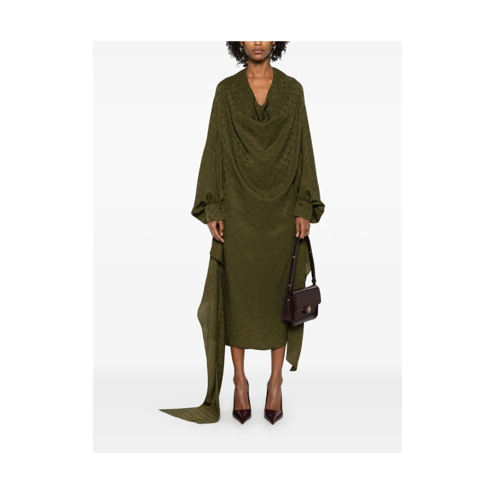 Salvatore Ferragamo Olijfgroene Gedrapeerde Panel Jurk Green Dames