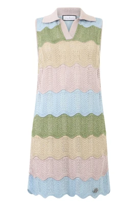Polo Neck Mini Dress Color Wave