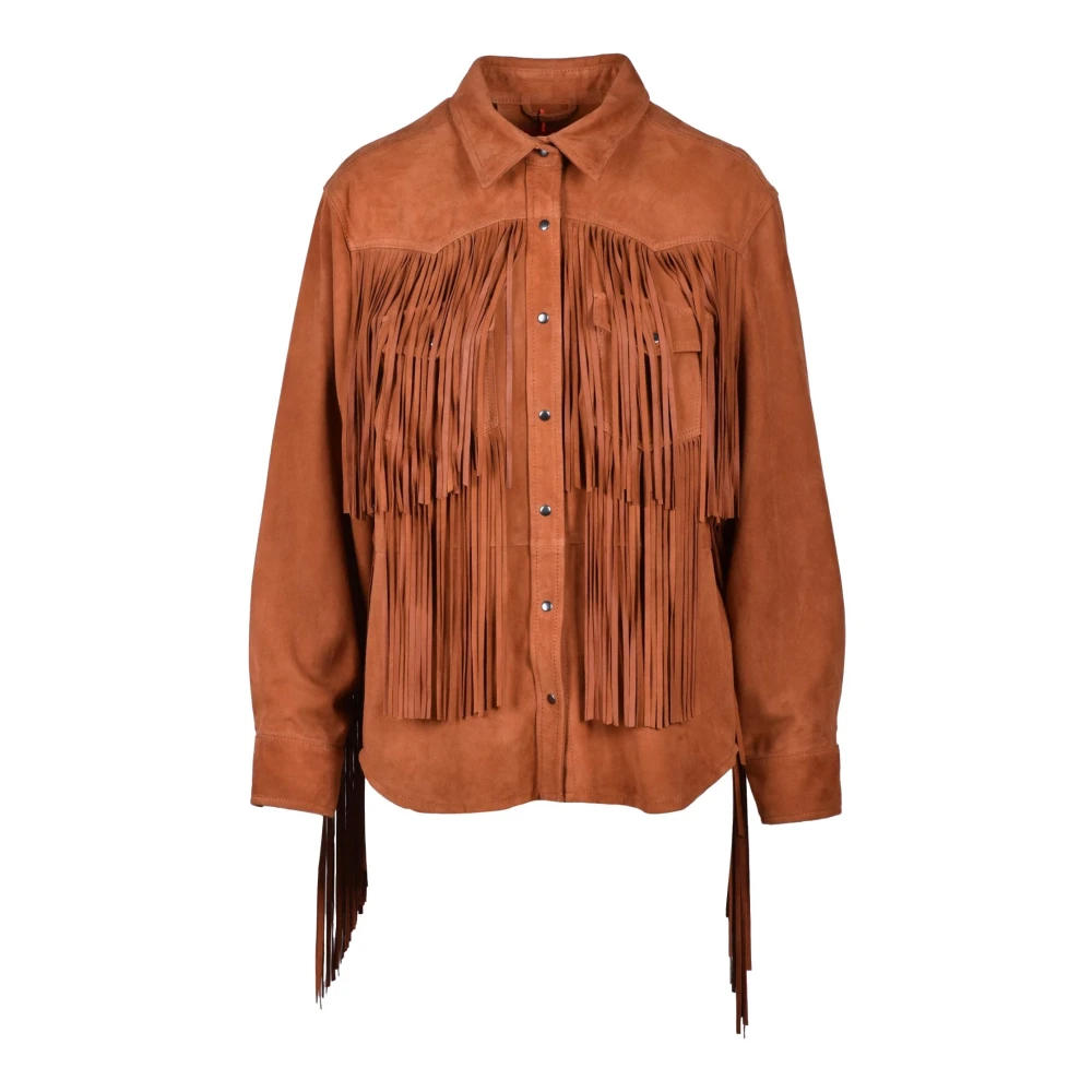 Wild Cashmere Leren Shirt 100% Leer Beige Dames