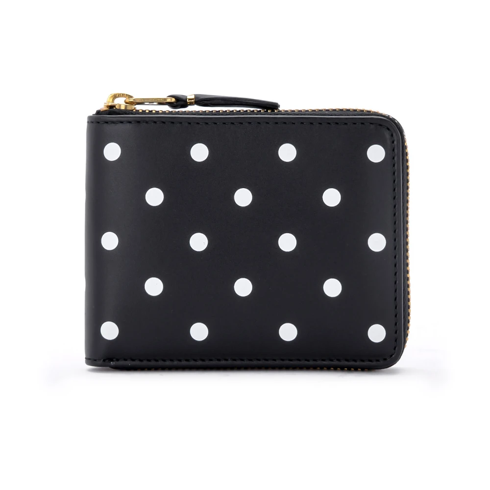 Comme des Garçons Portemonnee van zwart leer met polka dots en rits Black Dames