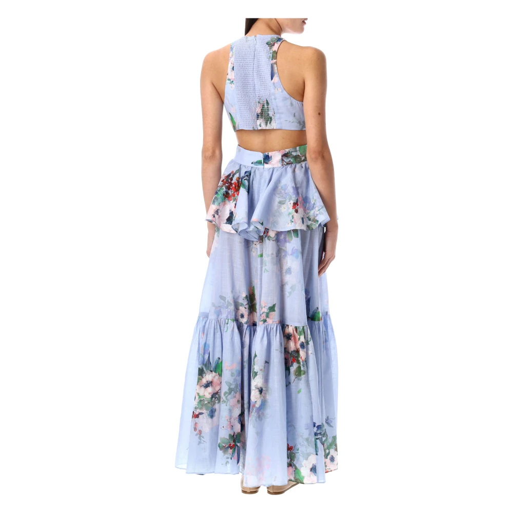 Zimmermann Blauwe Bloemen Draperen Strik Jurk Multicolor Dames