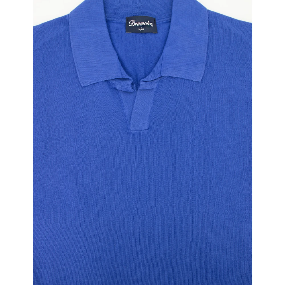 Drumohr Katoenen Polo Shirt Geribbelde Randen Regular Fit Blue Heren