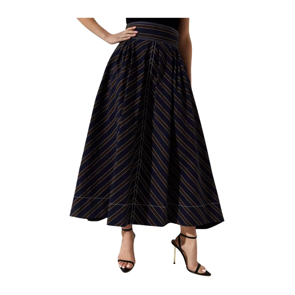 TORY BURCH Gestreepte Uitlopende Midi Rok Brown Dames
