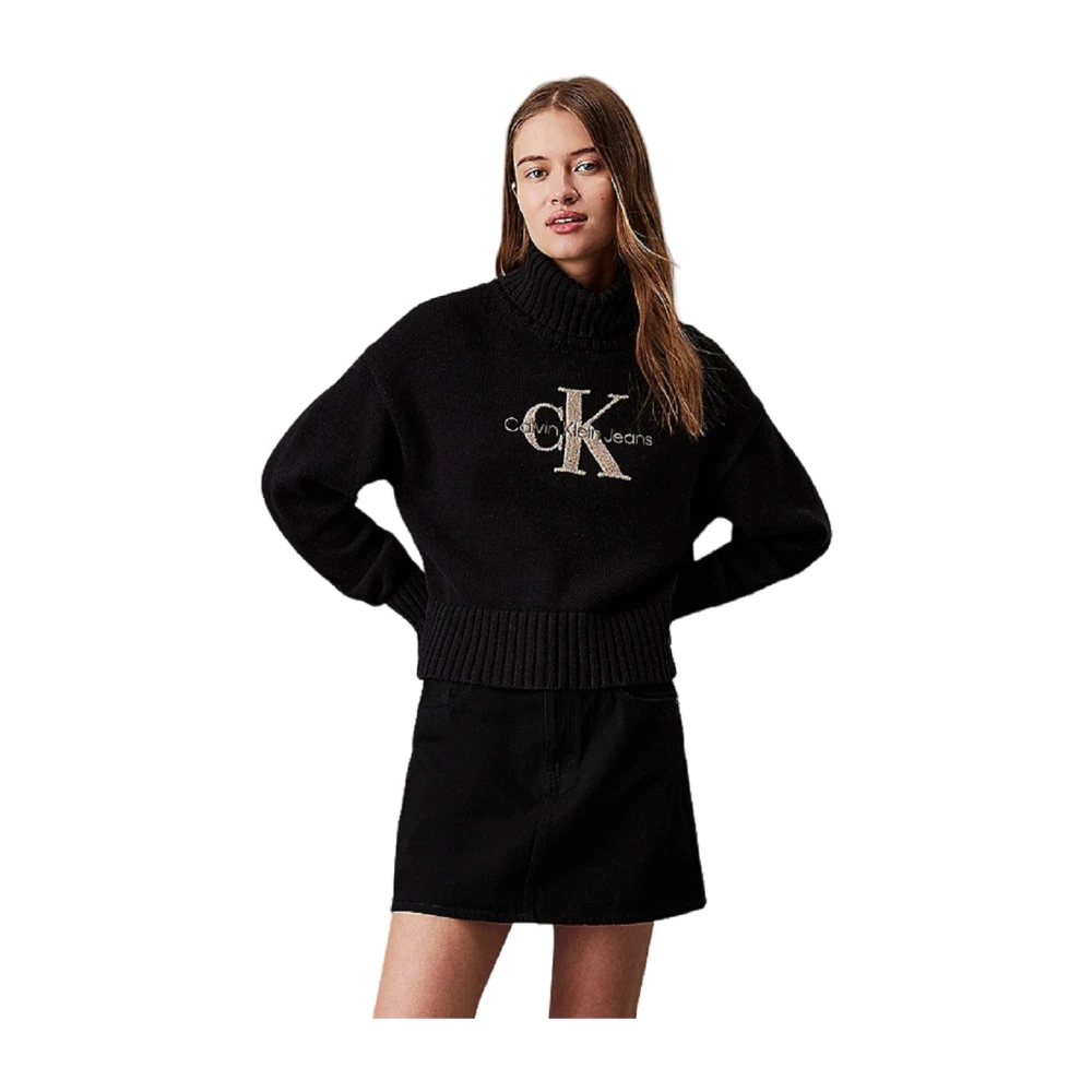 Calvin Klein Chenille High Neck Sweater Zwart Black Dames
