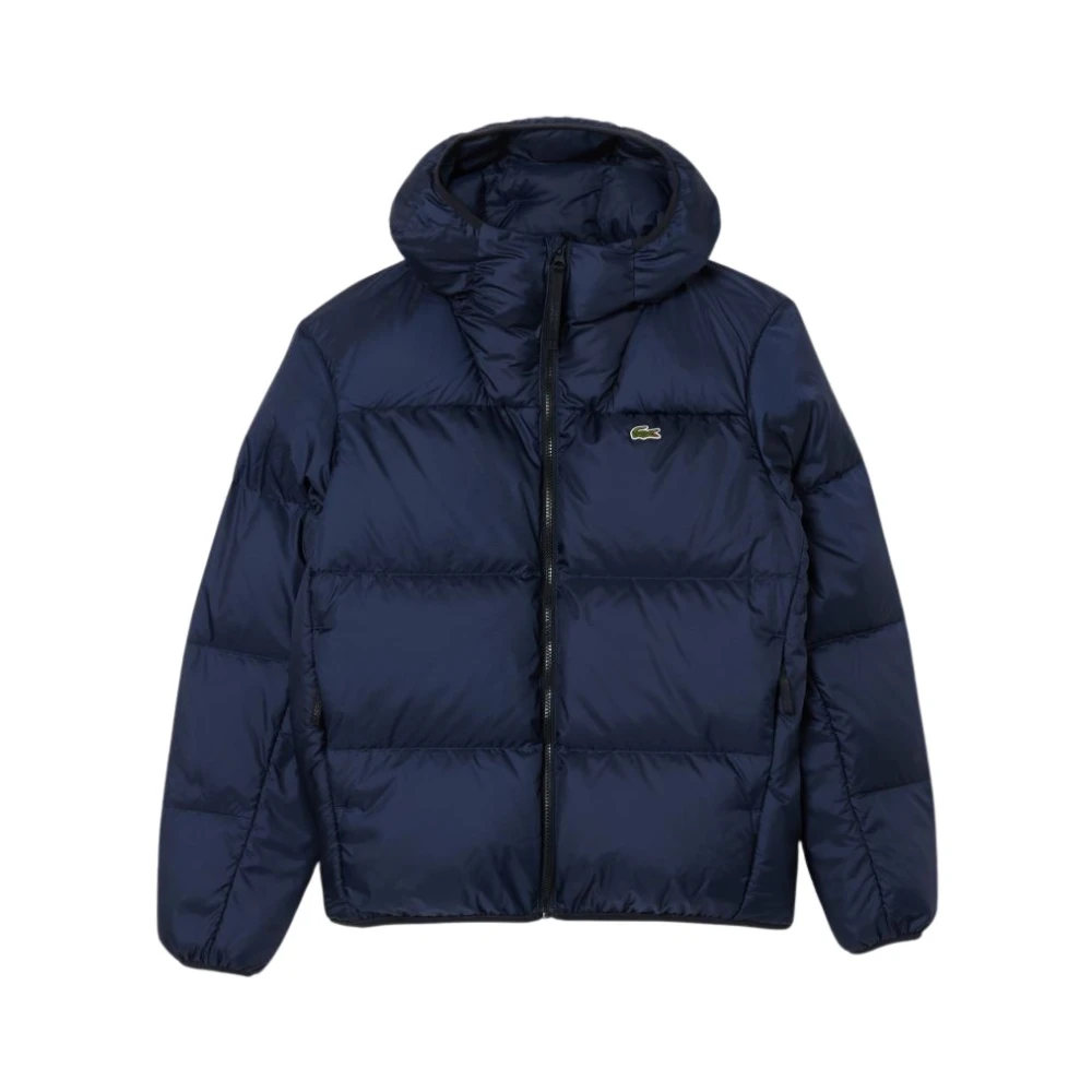 Lacoste Blauwe gewatteerde jas met krokodillenborduursel Blue Heren