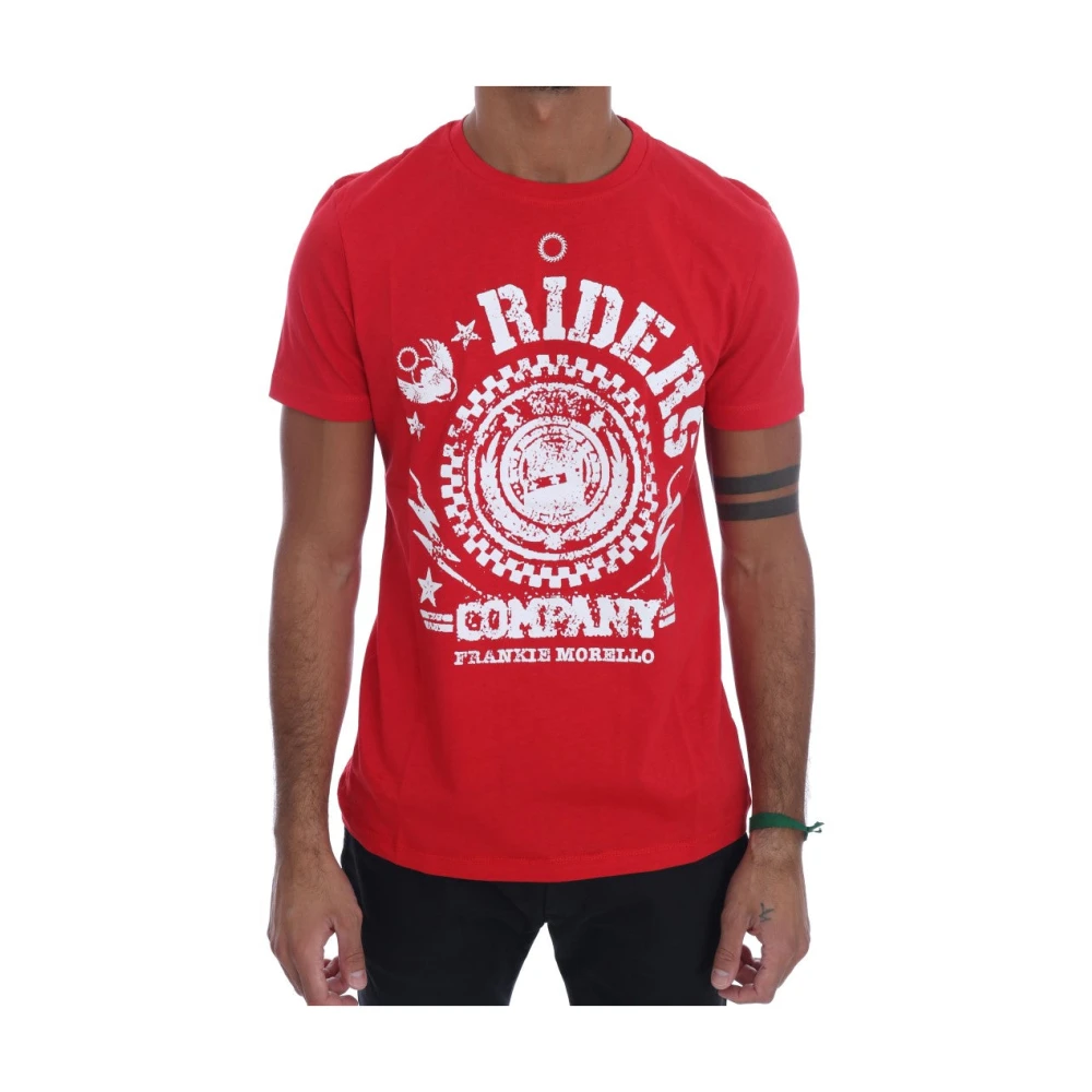 Frankie Morello Red T-Shirts, Male, S, Cotton Riders Crewneck T-Shirt