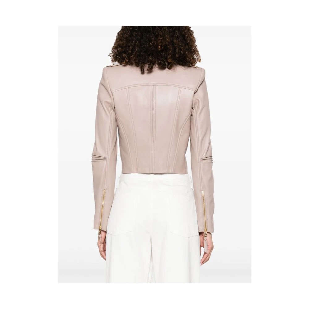 Elisabetta Franchi Beige Leren Buitenkleding met Ritssluiting Beige Dames