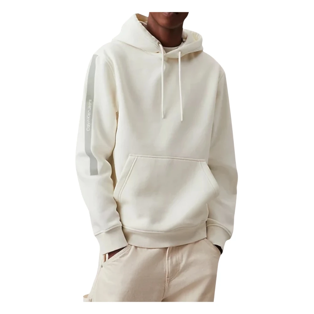 Calvin Klein Logo Tape Hoodie White Heren