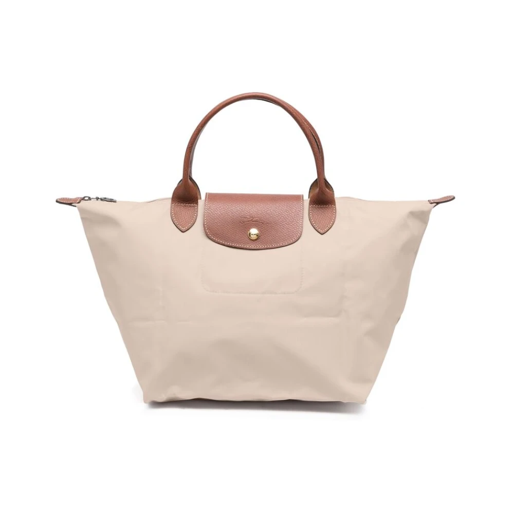 Longchamp Beige Canvas Handtas met Leren Rand Beige Dames