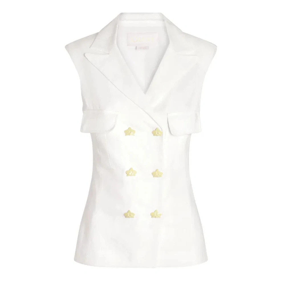 Genny Women's White Waistcoats, S, Double-Breasted Pocket Vest
