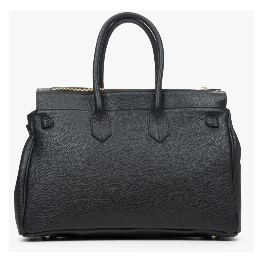 Estro Zwarte Leren Satchel Handtas Luxe Stijl Black Dames