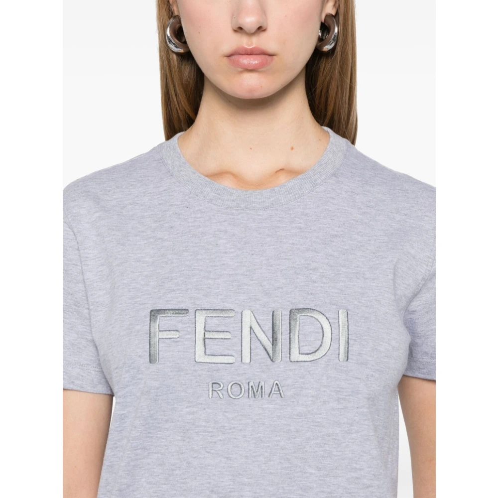 Fendi Katoenen T-shirt met logo Gray Dames